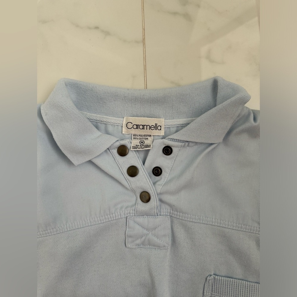 Caramella Lightweight Spring Sweatshirt Blue Collared Vintage 90s Preppy Coastal - Picture 3 of 7